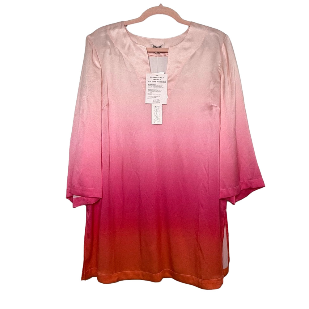 BADGLEY MISCHKA women’s kimono pink orange ombré loungewear top 100% Silk NWT